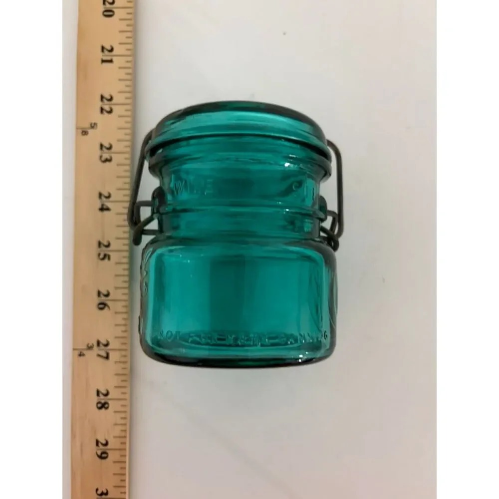 vtg teal ball ideal bicentennial half pint mason jar with wire bail